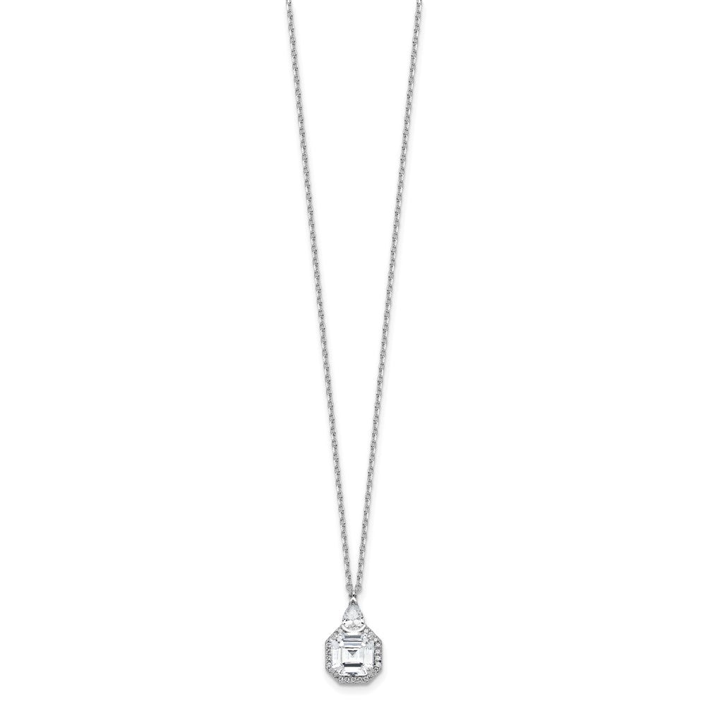 Sterling Silver Rhodium-Plated CZ 16in w/2in Ext. Tear Drop Square Necklace