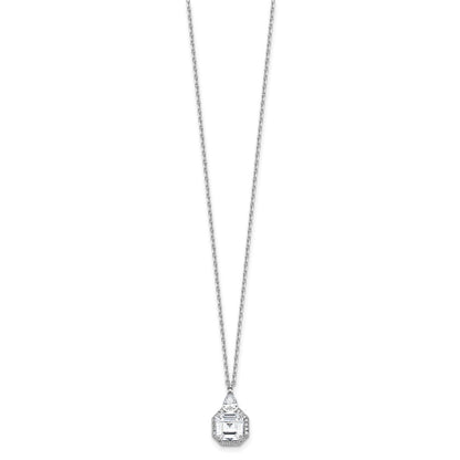Sterling Silver Rhodium-Plated CZ 16in w/2in Ext. Tear Drop Square Necklace