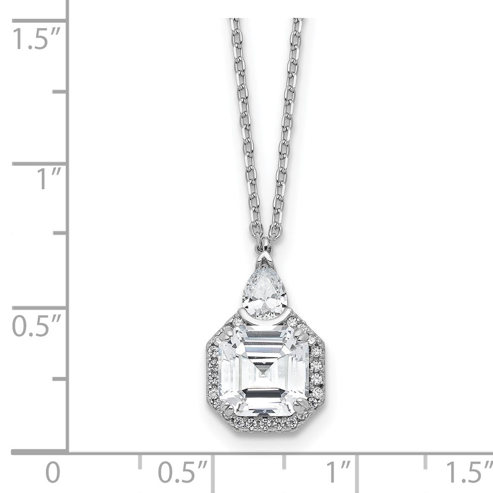Sterling Silver Rhodium-Plated CZ 16in w/2in Ext. Tear Drop Square Necklace