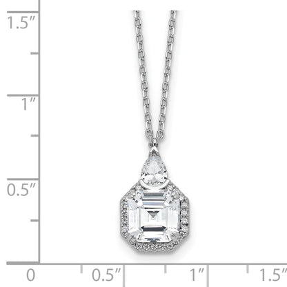 Sterling Silver Rhodium-Plated CZ 16in w/2in Ext. Tear Drop Square Necklace