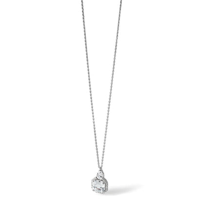 Sterling Silver Rhodium-Plated CZ 16in w/2in Ext. Tear Drop Square Necklace