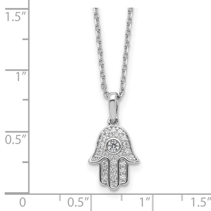 Sterling Silver Rhodium Plated CZ 16in w/2in Ext. Chamseh / Hamsa Necklace