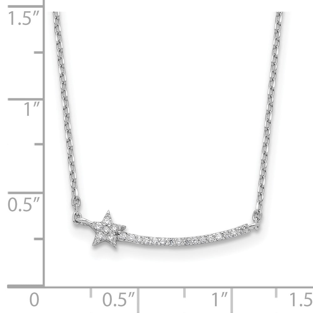Sterling Silver Rhodium Plated CZ 22 Stone 16in w/2in Ext. Star Necklace
