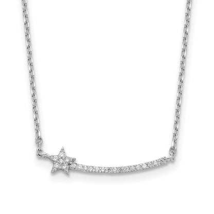 Sterling Silver Rhodium Plated CZ 22 Stone 16in w/2in Ext. Star Necklace