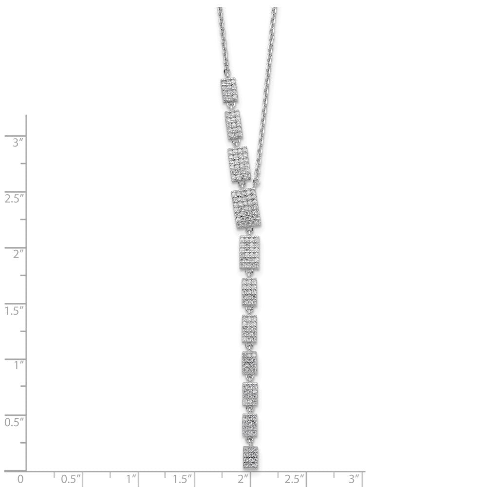 Sterling Silver Rhodium-Plated CZ 16in w/2in Ext. Rectangle Drop Necklace