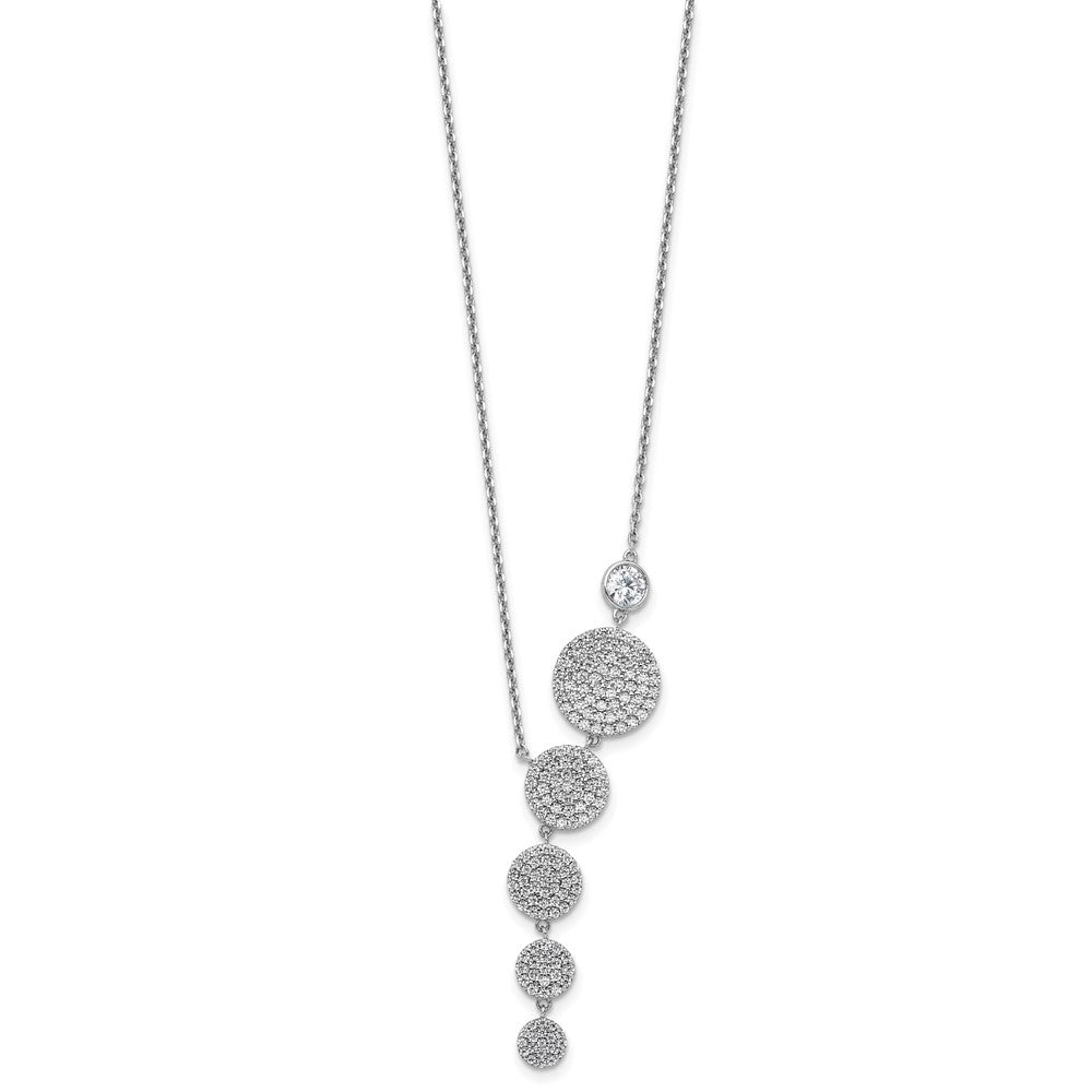 Sterling Silver Rhodium Plated CZ 16in w/2in Ext. Circle Drop Necklace