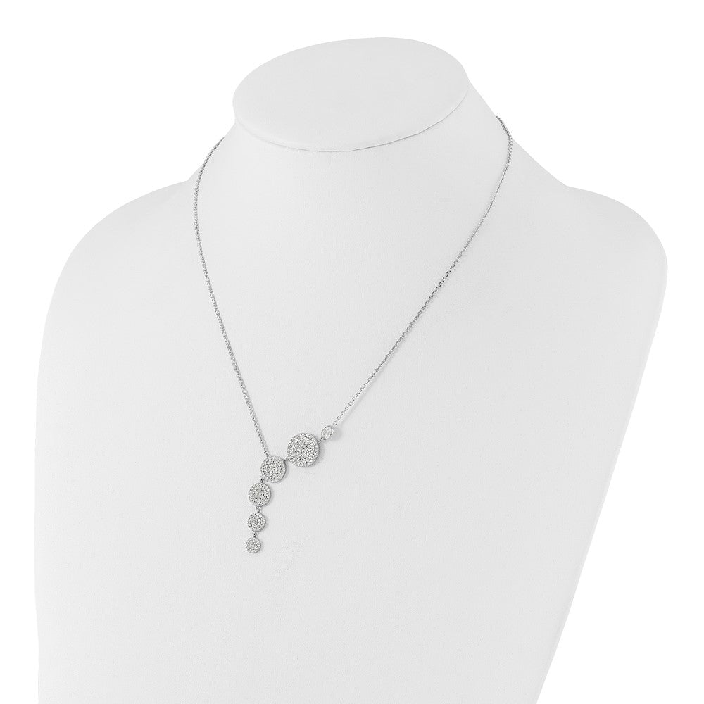 Sterling Silver Rhodium Plated CZ 16in w/2in Ext. Circle Drop Necklace