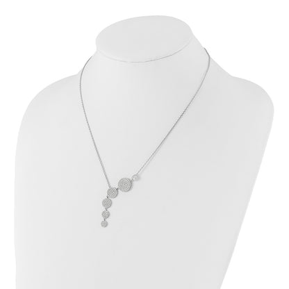 Sterling Silver Rhodium Plated CZ 16in w/2in Ext. Circle Drop Necklace
