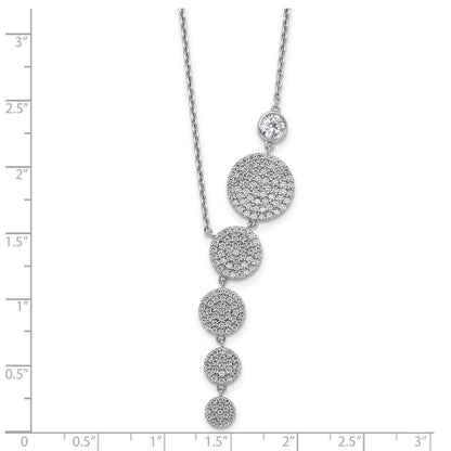 Sterling Silver Rhodium Plated CZ 16in w/2in Ext. Circle Drop Necklace