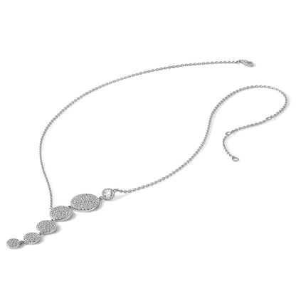 Sterling Silver Rhodium Plated CZ 16in w/2in Ext. Circle Drop Necklace