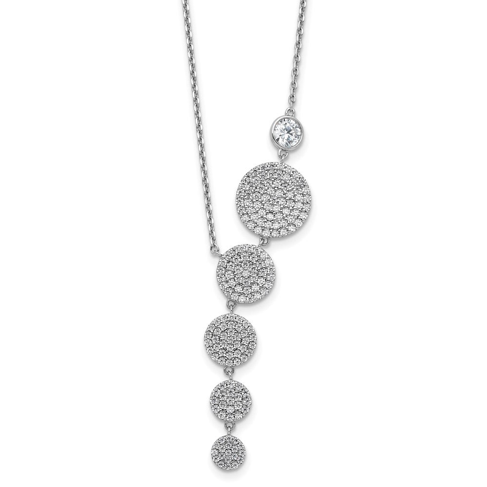 Sterling Silver Rhodium Plated CZ 16in w/2in Ext. Circle Drop Necklace
