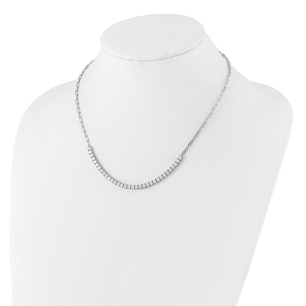 Sterling Silver Rhodium-Plated CZ 16in w/2in Ext. Paperclip Link Necklace