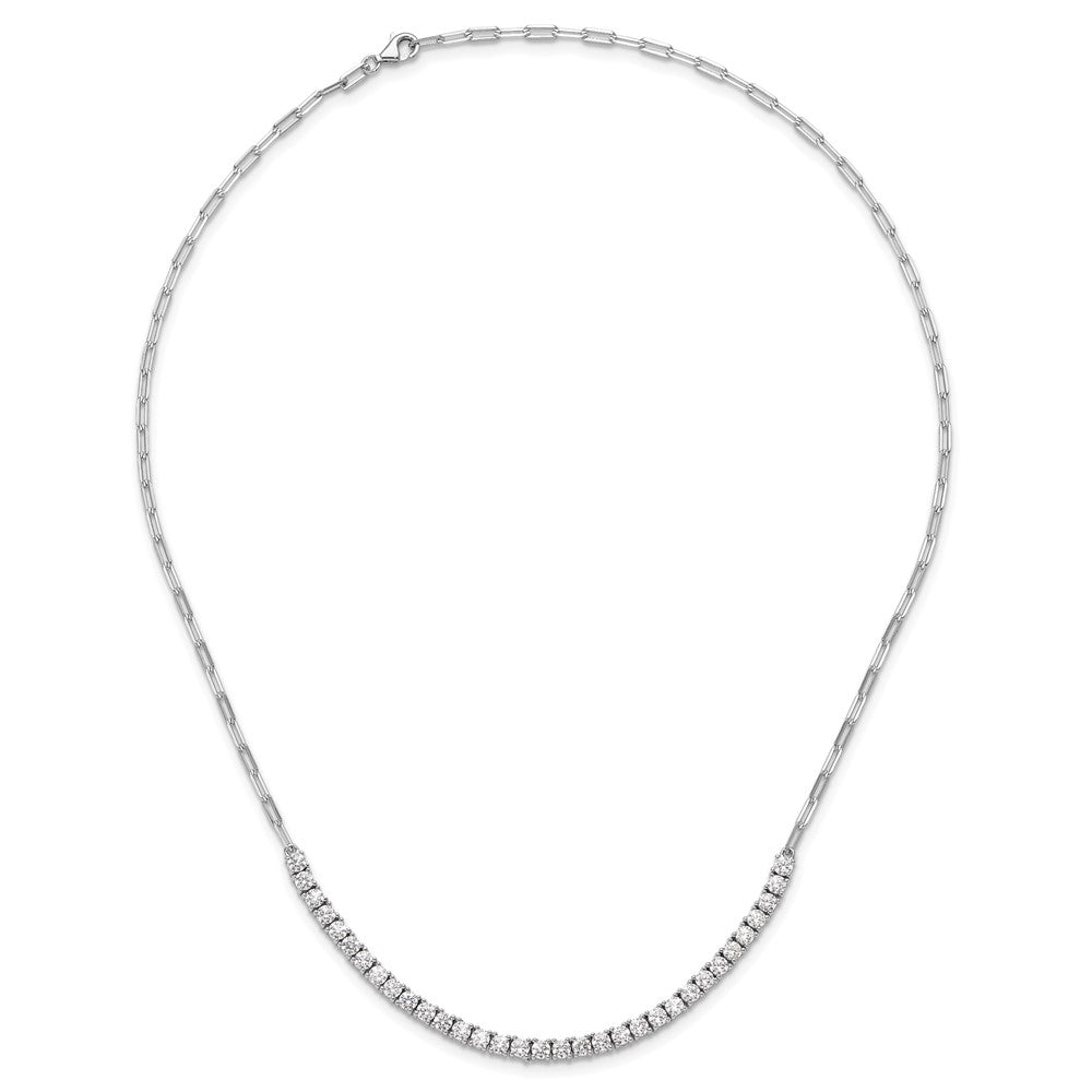 Sterling Silver Rhodium-Plated CZ 16in w/2in Ext. Paperclip Link Necklace