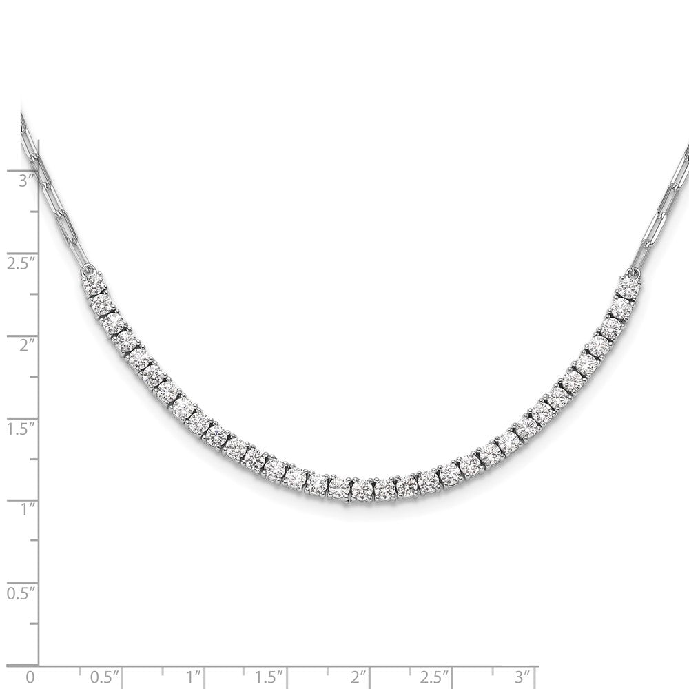 Sterling Silver Rhodium-Plated CZ 16in w/2in Ext. Paperclip Link Necklace