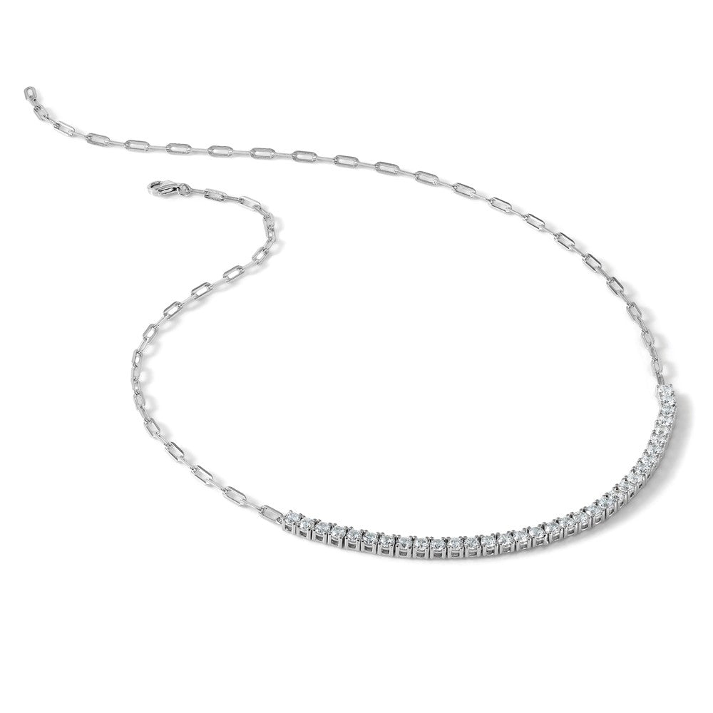 Sterling Silver Rhodium-Plated CZ 16in w/2in Ext. Paperclip Link Necklace