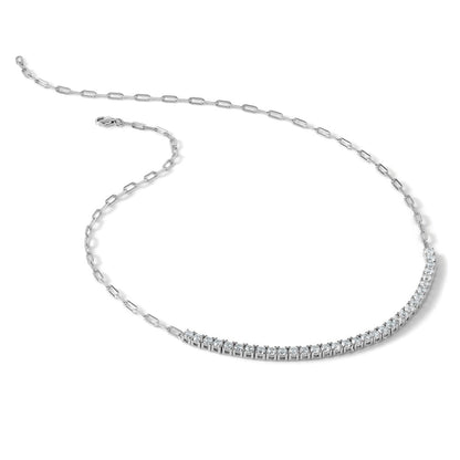 Sterling Silver Rhodium-Plated CZ 16in w/2in Ext. Paperclip Link Necklace
