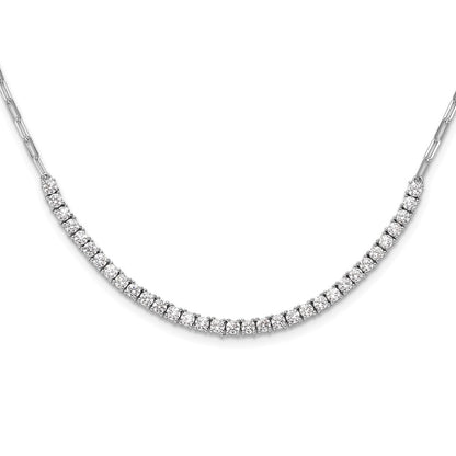 Sterling Silver Rhodium-Plated CZ 16in w/2in Ext. Paperclip Link Necklace