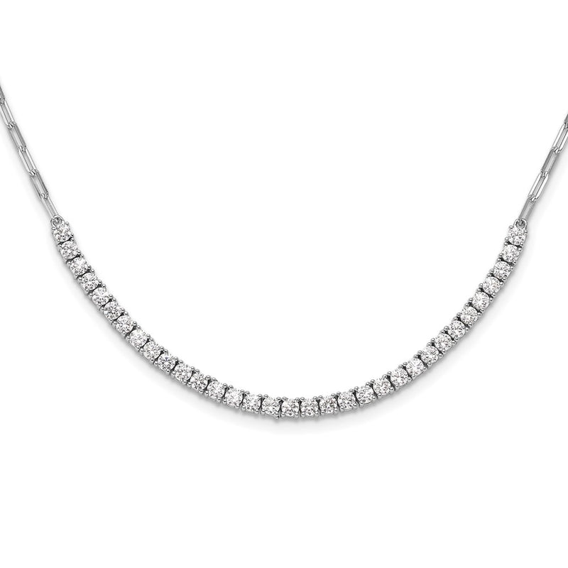 Sterling Silver Rhodium-Plated CZ 16in w/2in Ext. Paperclip Link Necklace