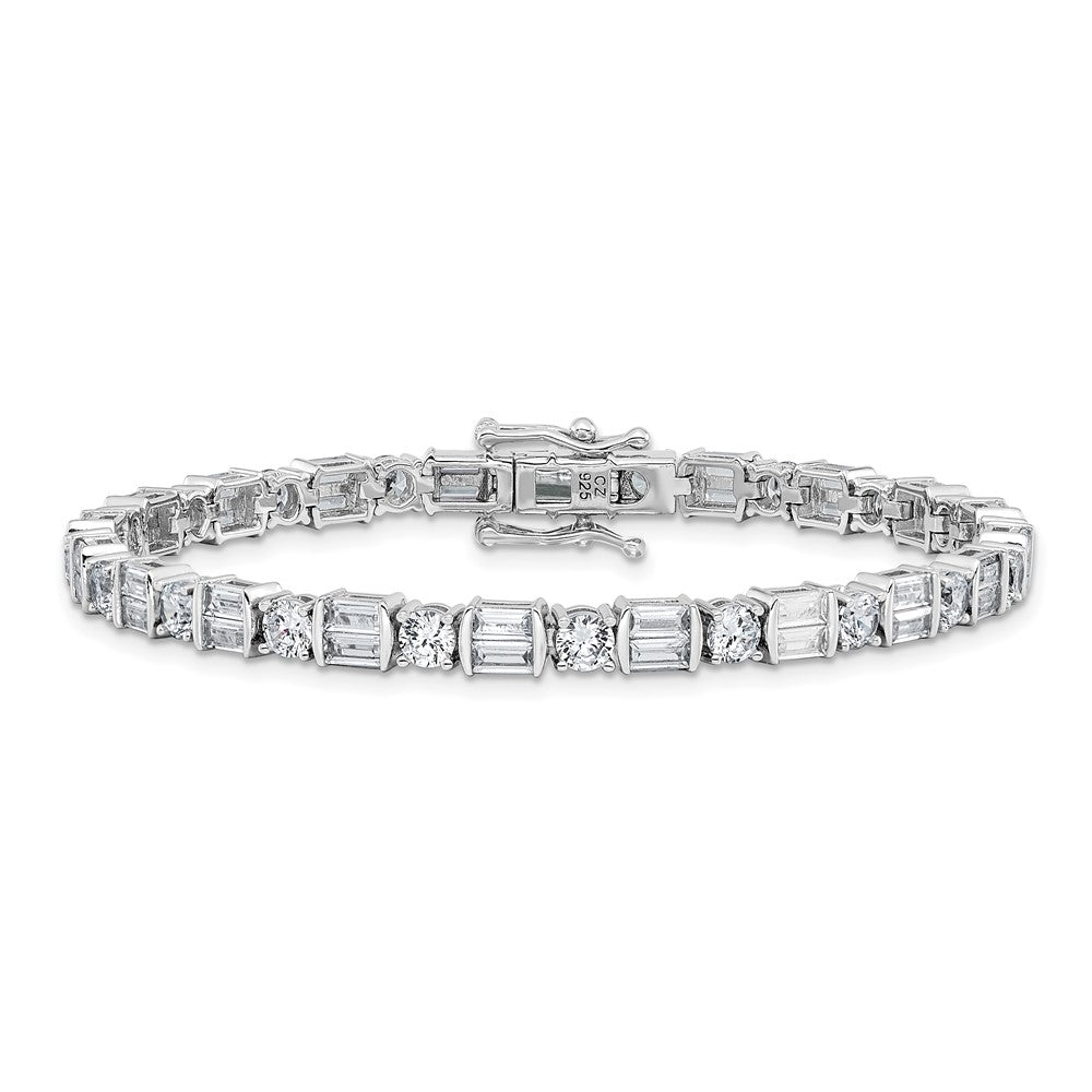 Sterling Silver Rhodium-Plated CZ 7.25in Bracelet