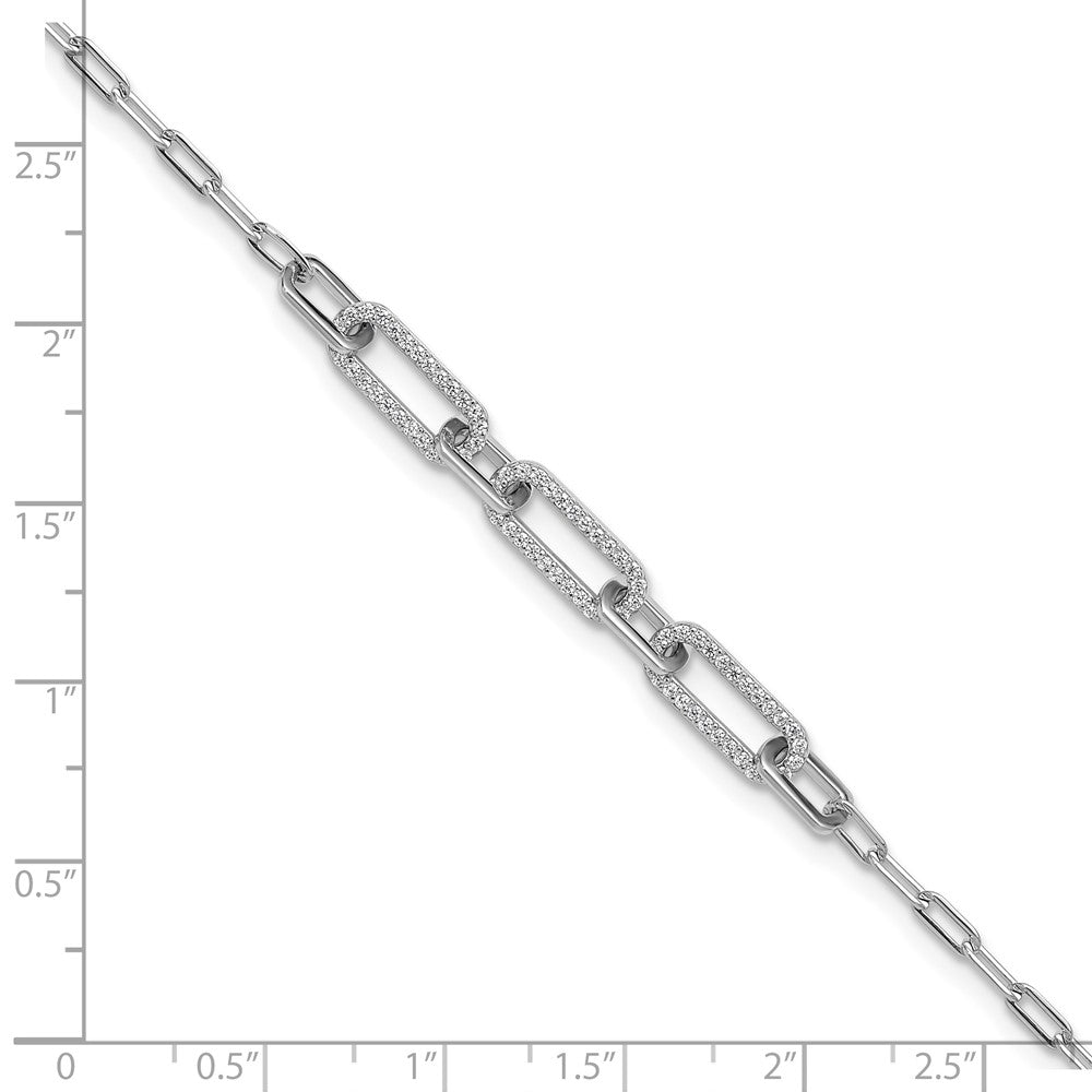 Sterling Silver Rhodium-Plated CZ 7in w/2in Ext. Paperclip Bracelet