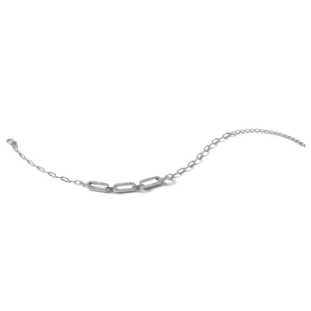 Sterling Silver Rhodium-Plated CZ 7in w/2in Ext. Paperclip Bracelet