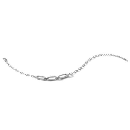 Sterling Silver Rhodium-Plated CZ 7in w/2in Ext. Paperclip Bracelet