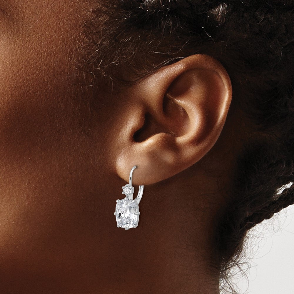 Sterling Silver Rhodium-Plated CZ Leverback Earrings