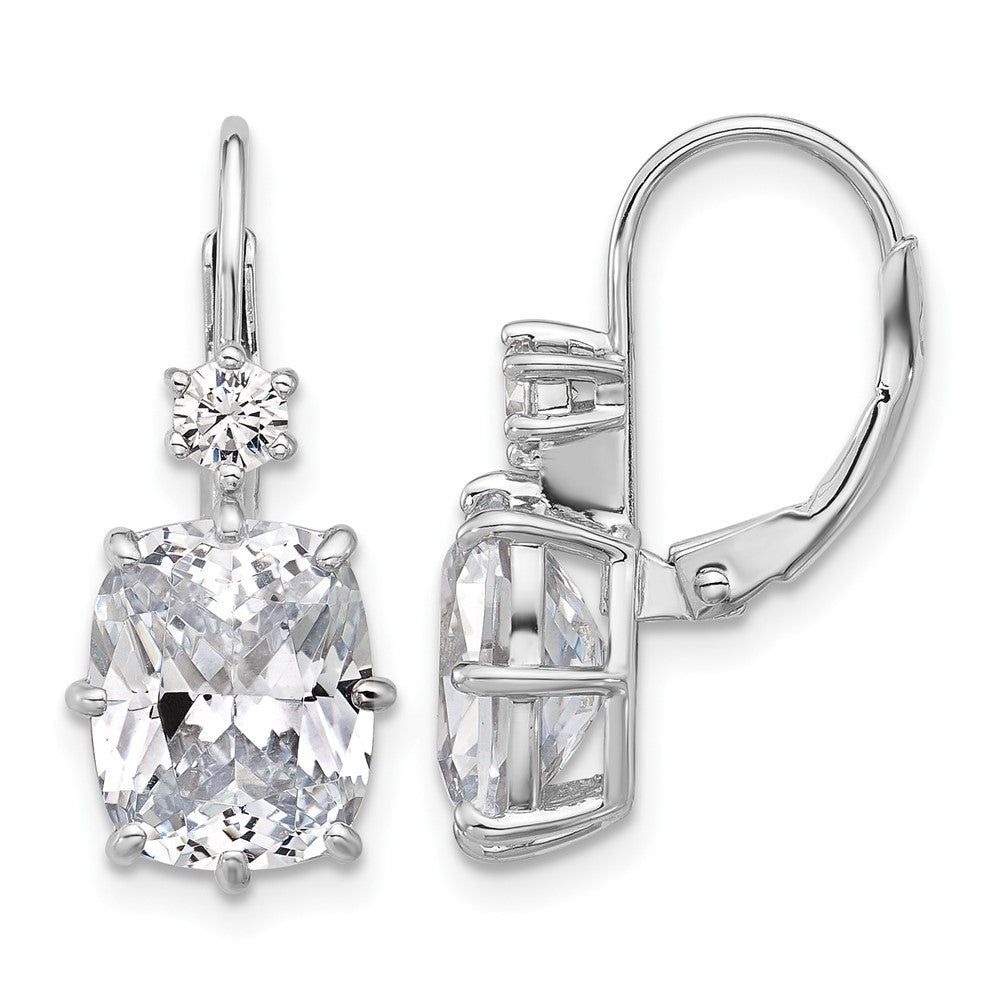 Sterling Silver Rhodium-Plated CZ Leverback Earrings