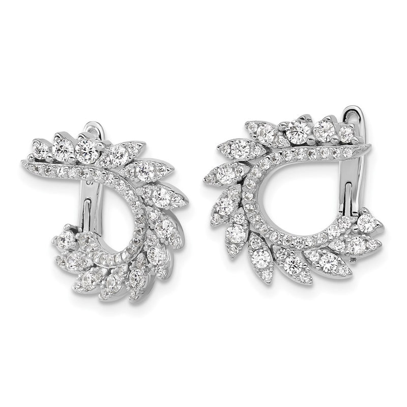 Sterling Silver Rhodium-Plated CZ Hinged Post Leaf Earrings