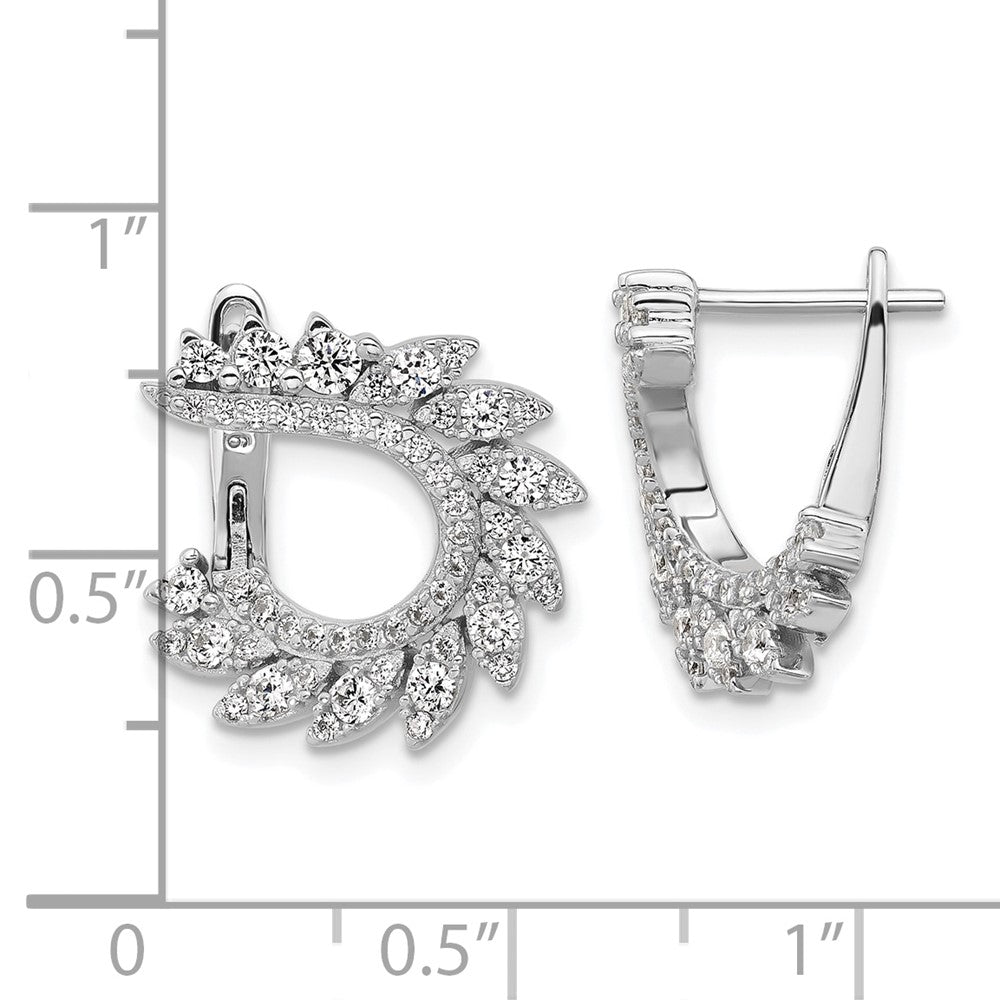 Sterling Silver Rhodium-Plated CZ Hinged Post Leaf Earrings