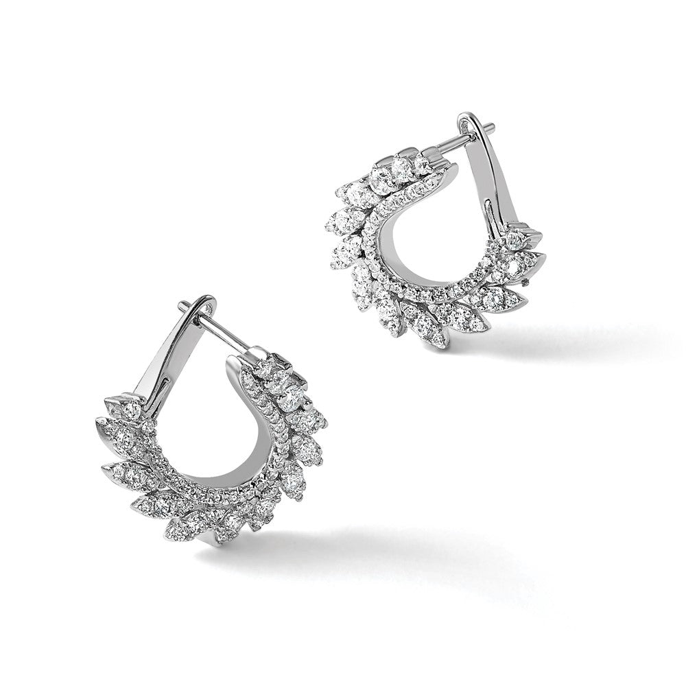 Sterling Silver Rhodium-Plated CZ Hinged Post Leaf Earrings