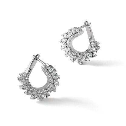 Sterling Silver Rhodium-Plated CZ Hinged Post Leaf Earrings
