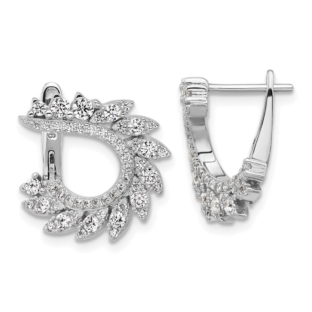 Sterling Silver Rhodium-Plated CZ Hinged Post Leaf Earrings
