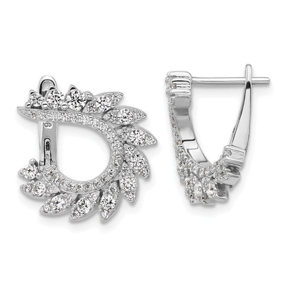 Sterling Silver Rhodium-Plated CZ Hinged Post Leaf Earrings