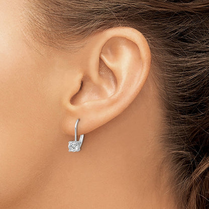 Sterling Silver Rhodium-Plated 5mm CZ Leverback Earrings