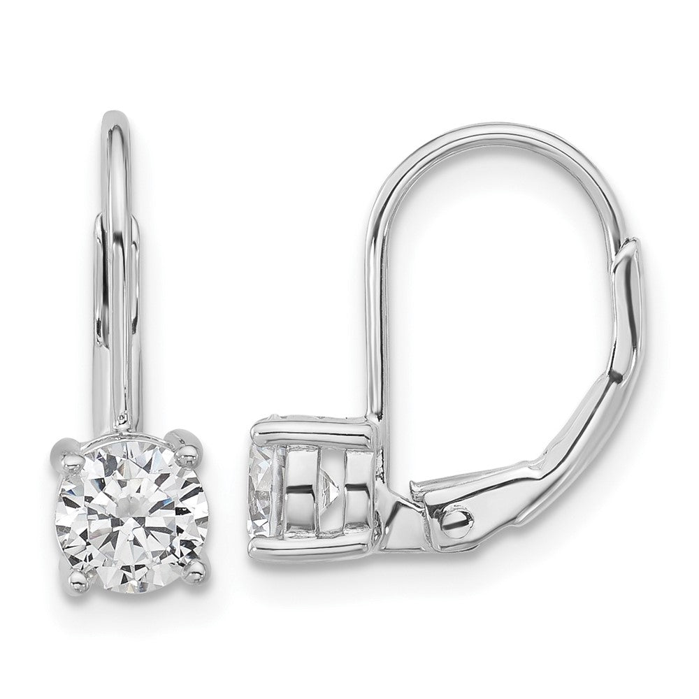 Sterling Silver Rhodium-Plated 5mm CZ Leverback Earrings