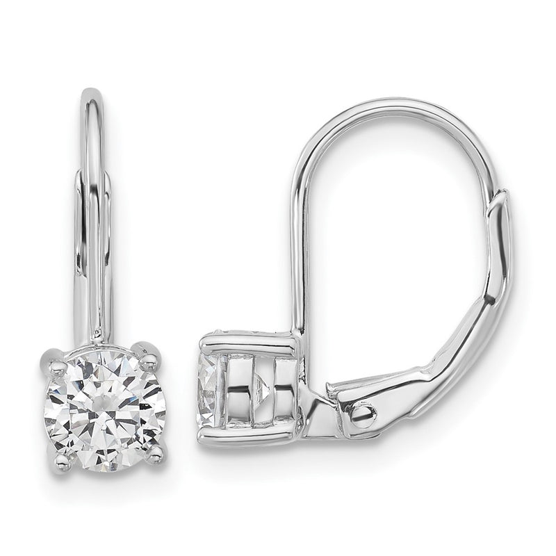 Sterling Silver Rhodium-Plated 5mm CZ Leverback Earrings