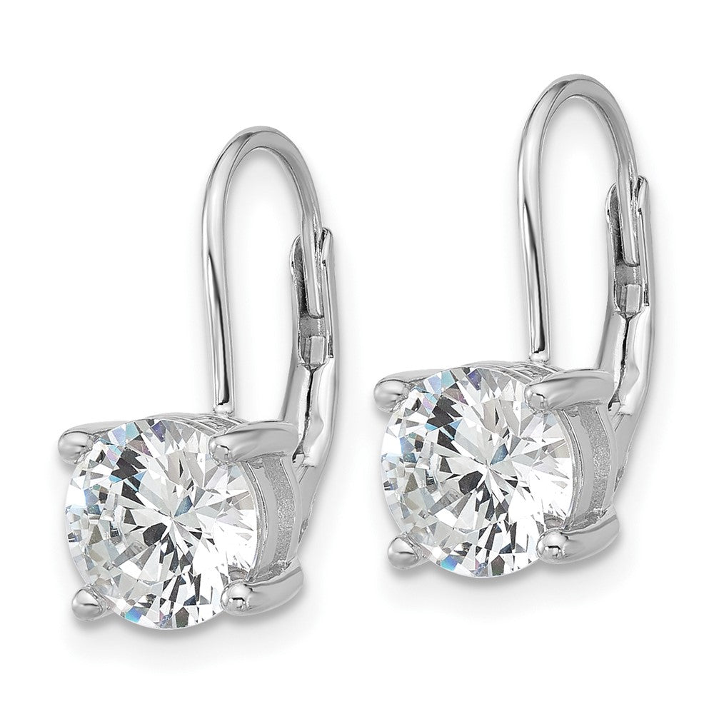 Sterling Silver Rhodium-Plated 7mm CZ Leverback Earrings