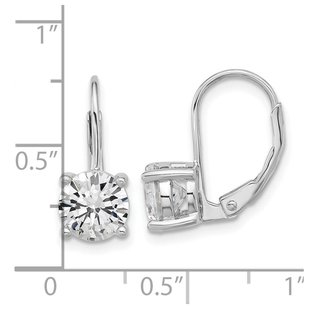 Sterling Silver Rhodium-Plated 7mm CZ Leverback Earrings
