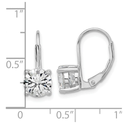 Sterling Silver Rhodium-Plated 7mm CZ Leverback Earrings