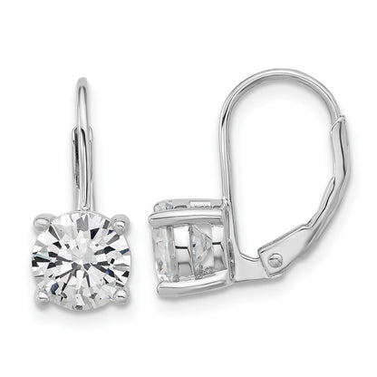 Sterling Silver Rhodium-Plated 7mm CZ Leverback Earrings