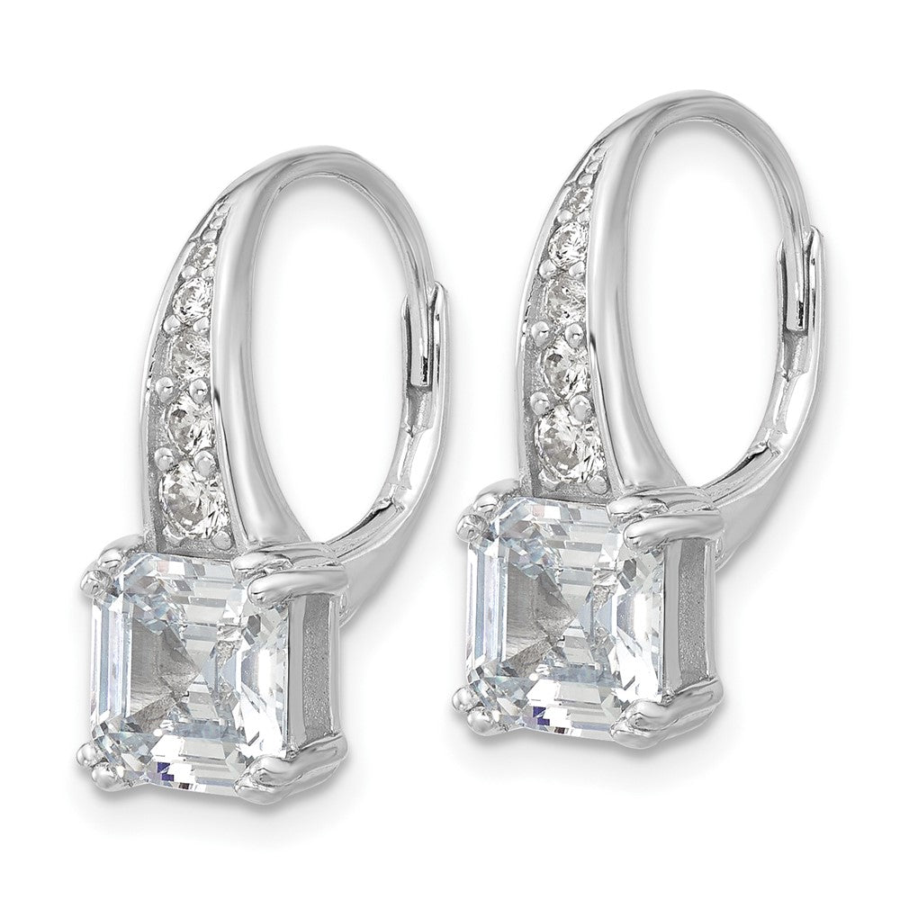 Sterling Silver Rhodium-Plated CZ Leverback Earrings