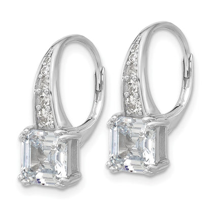 Sterling Silver Rhodium-Plated CZ Leverback Earrings