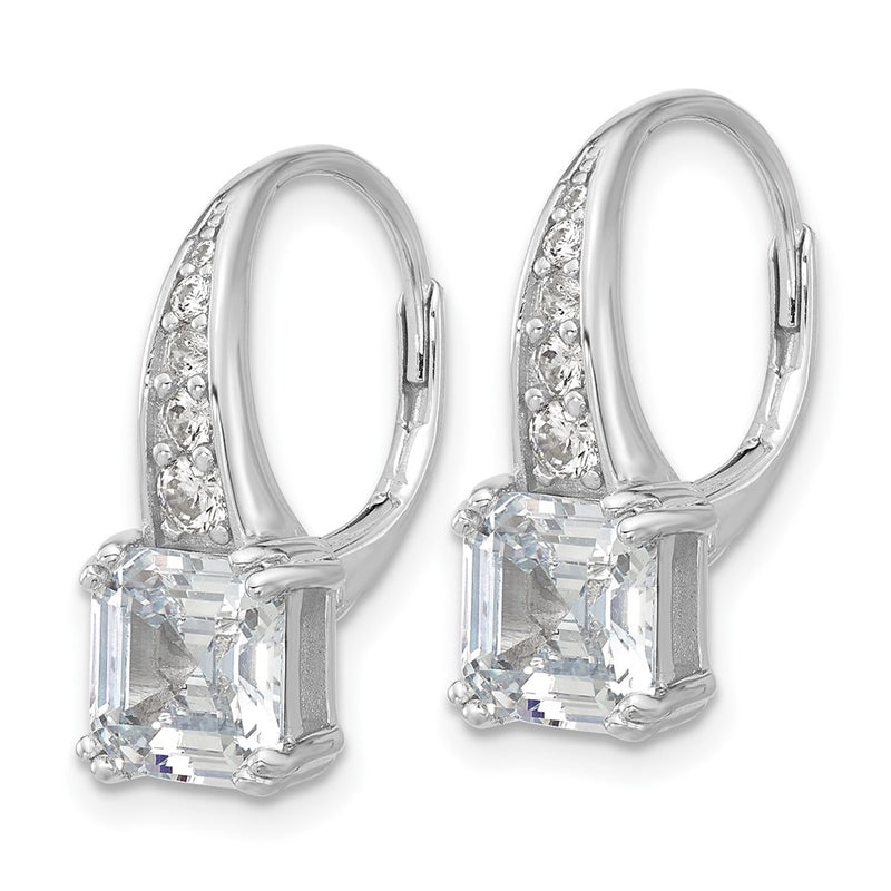 Sterling Silver Rhodium-Plated CZ Leverback Earrings
