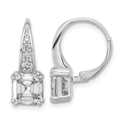 Sterling Silver Rhodium-Plated CZ Leverback Earrings