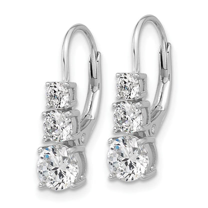 Sterling Silver Rhodium-Plated CZ Leverback Earrings