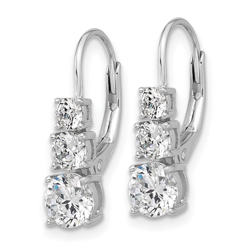 Sterling Silver Rhodium-Plated CZ Leverback Earrings