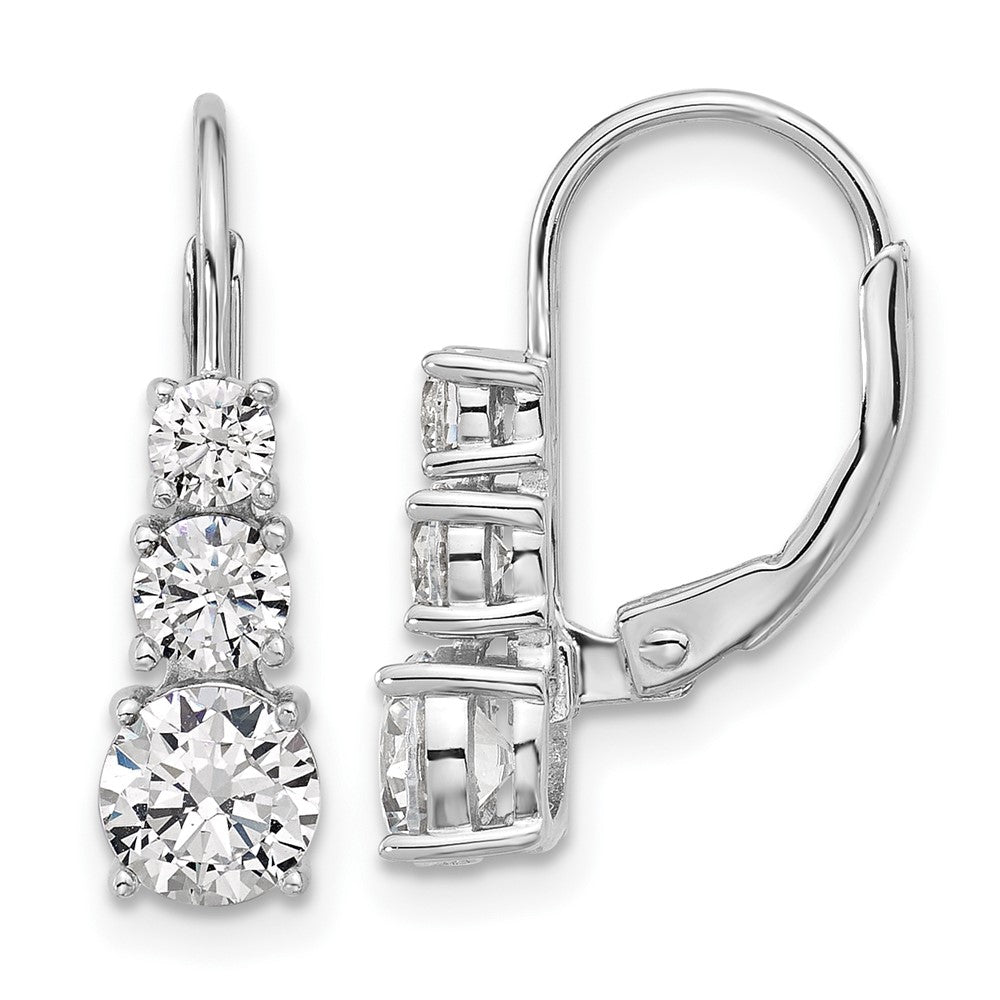 Sterling Silver Rhodium-Plated CZ Leverback Earrings