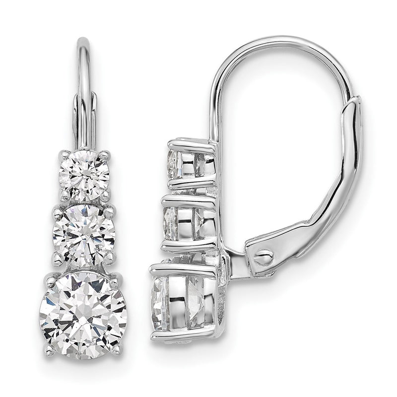 Sterling Silver Rhodium-Plated CZ Leverback Earrings