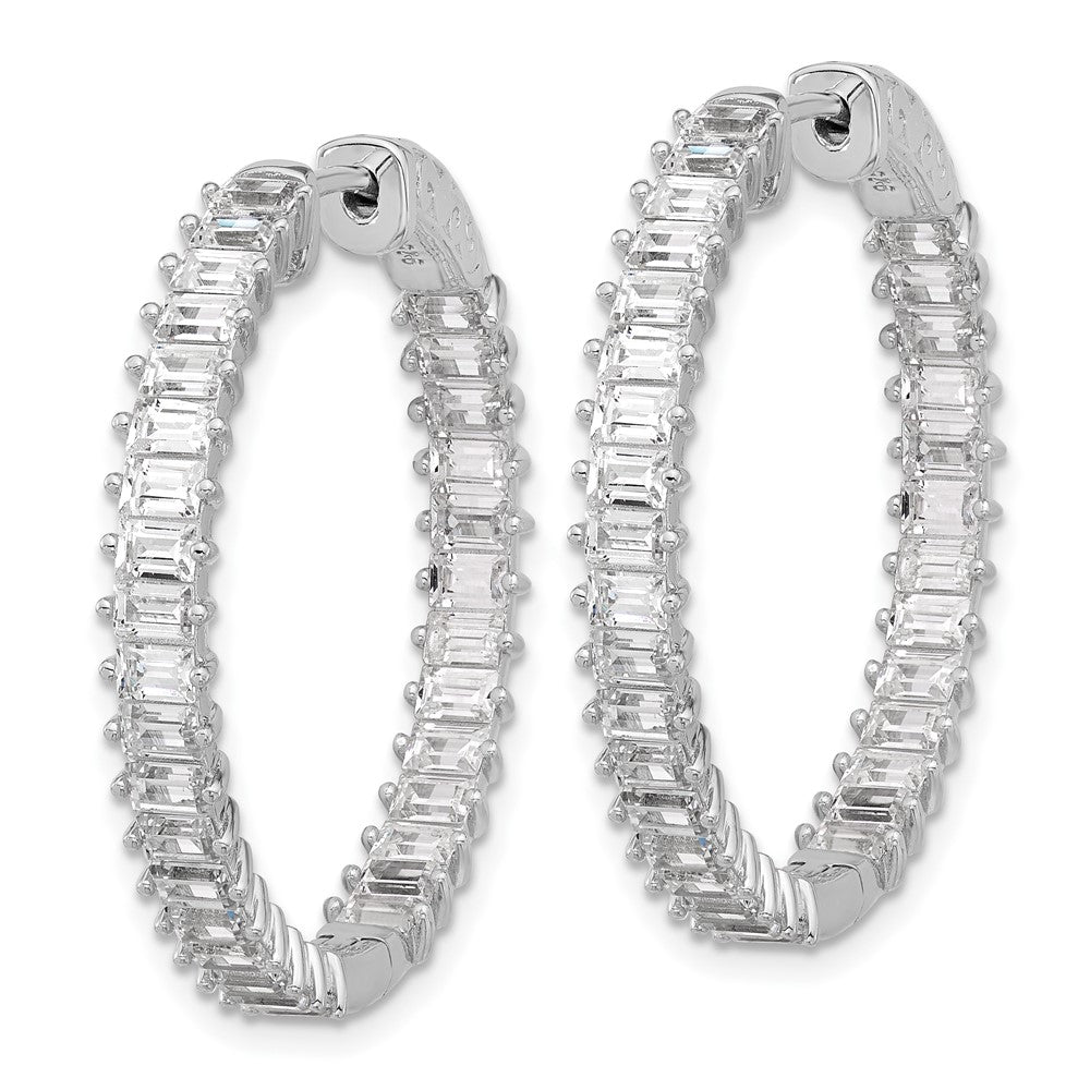 Sterling Silver Rhodium-Plated CZ in and Out Hinged Hoop Earrings